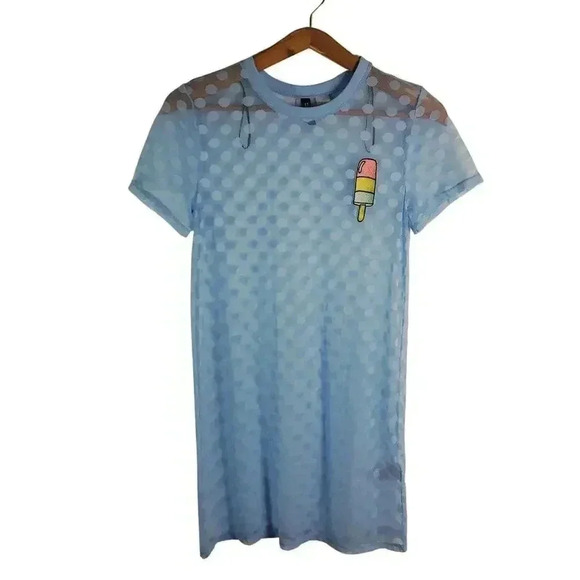 NWOT H&M Sheer Mesh Polka Dots T Shirt Dress Swim Coverup Beach Women's Size 4 - Picture 1 of 6